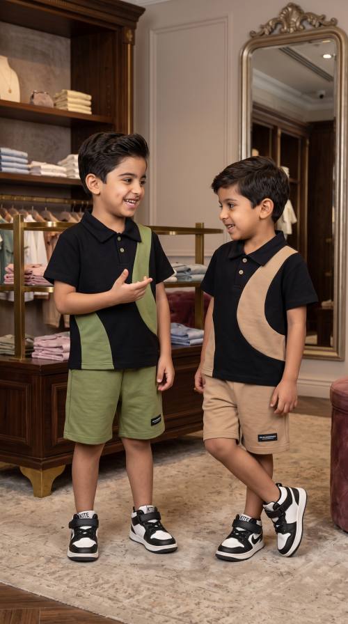 UMH-001 - طقم أولادي صيفي بقميص بولو وشورت