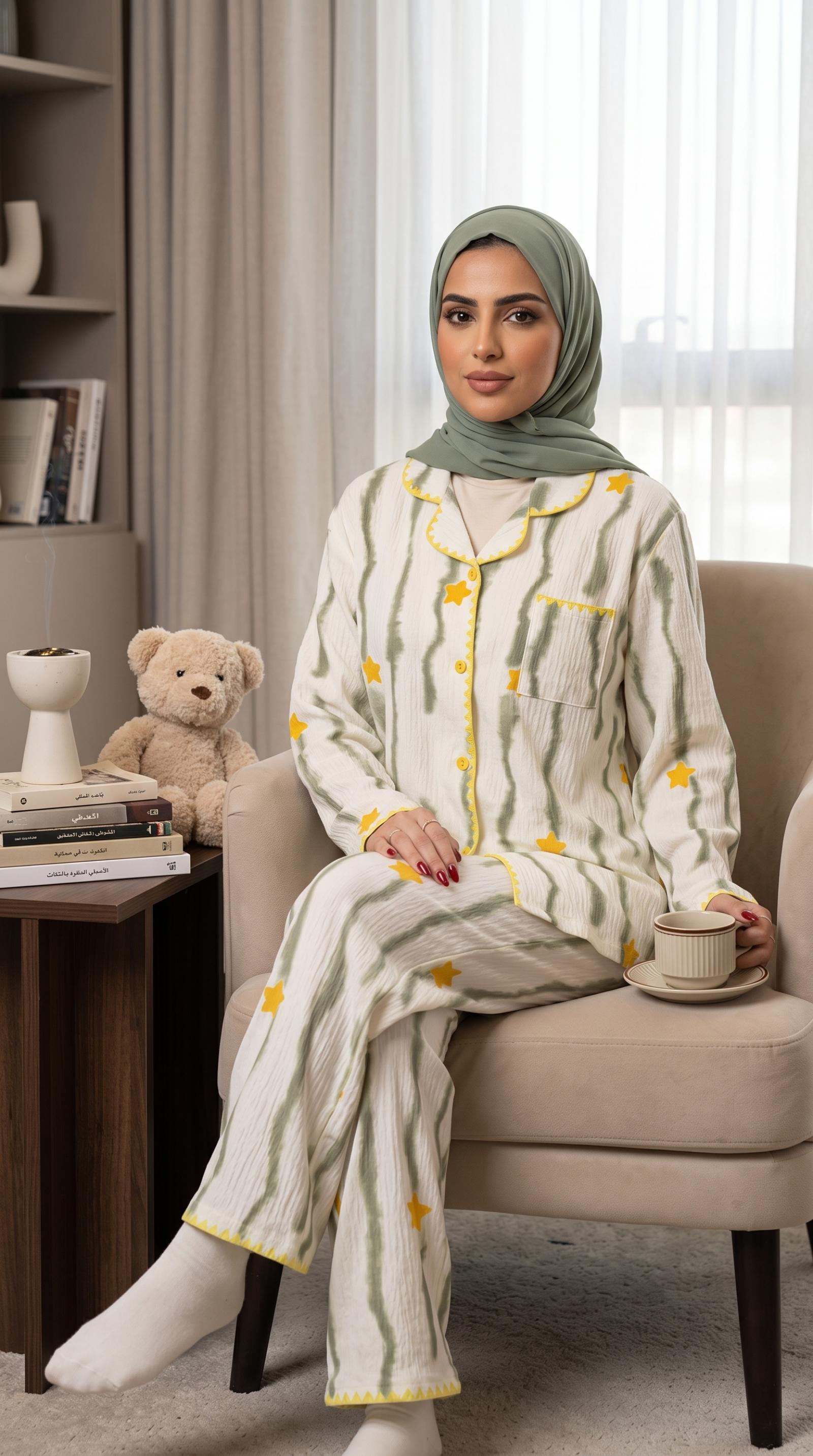 UMH-054 - بيجامة نسائية قطنية أنيقة متوفرة بـ10 تصاميم