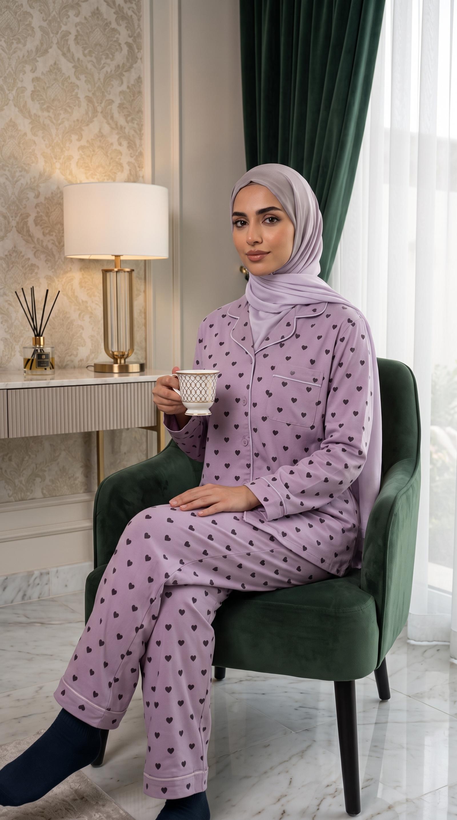 UMH-054 - بيجامة نسائية قطنية أنيقة متوفرة بـ10 تصاميم