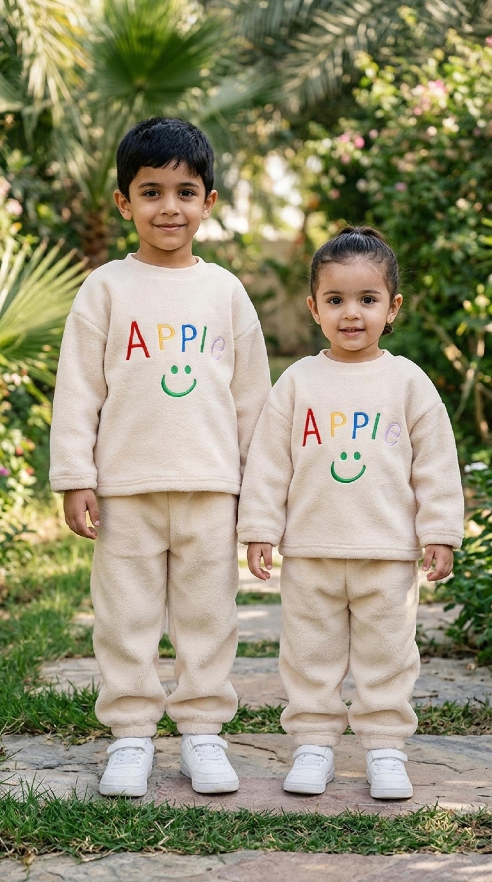 UMH-073 - طقم أطفال شتوي كريمي APPLE